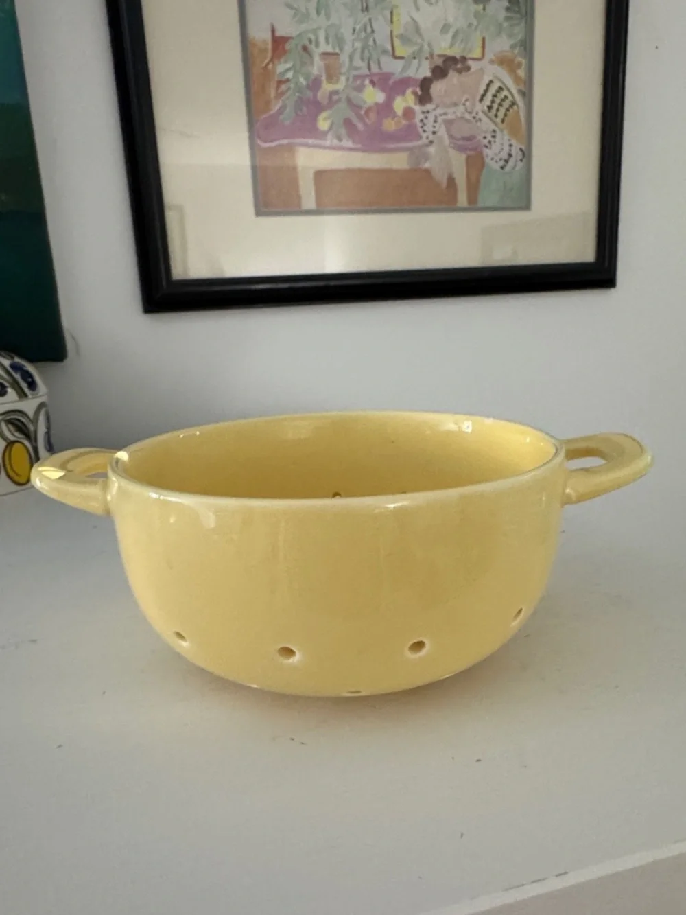 Yellow Small Ceramic Colander - Dual Handle Kitchen Strainer